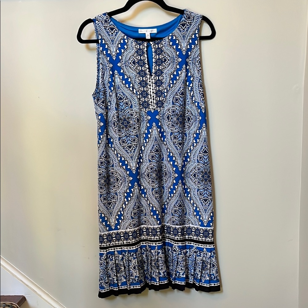 Sandra Darren Blue and White Sleeveless Sundress